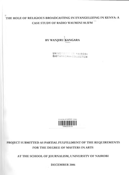 The Role of Religious Broadcasting in Evangelizing in Kenya: a Case Study of Radio Waumini 88.5Fm