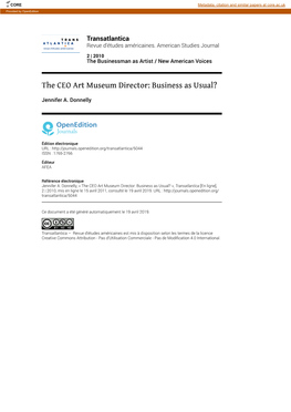 The CEO Art Museum Director: Business As Usual?