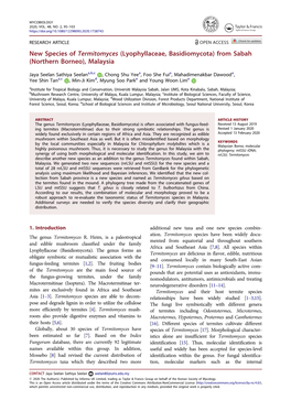 New Species of Termitomyces (Lyophyllaceae, Basidiomycota) from Sabah (Northern Borneo), Malaysia