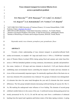 Trace Element Transport in Western Siberia Rivers