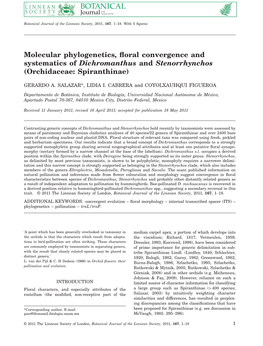 Molecular Phylogenetics, Floral Convergence and Systematics Of