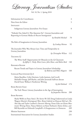 International Association for Literary Journalism Studies 231 2 Literary Journalism Studies, Vol