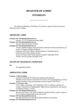 Register of Lords' Interests