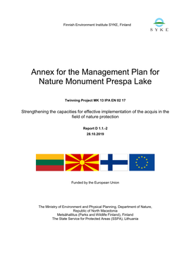 Annex for the Management Plan for Nature Monument Prespa Lake