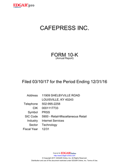 Cafepress Inc. 2016 Annual Report