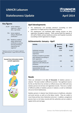 UNHCR Lebanon Statelessness Update April 2014