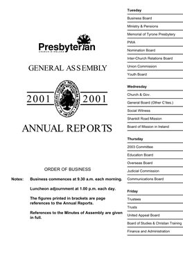 Reports to the General Assembly 2001