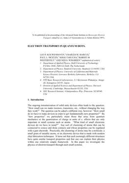 Electron Transport in Quantum Dots