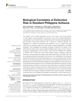Biological Correlates of Extinction Risk in Resident Philippine Avifauna