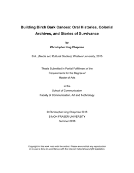 Building Birch Bark Canoes: Oral Histories, Colonial Archives, and Stories of Survivance