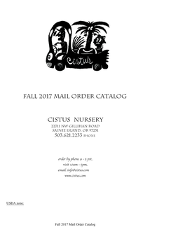 Fall 2017 Mail Order Catalog Cistus Nursery