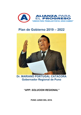 Plan De Gobierno 2019 – 2022