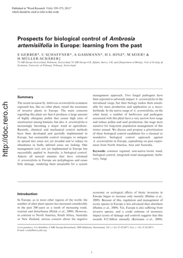 Prospects for Biological Control of Ambrosia Artemisiifolia in Europe: Learning from the Past
