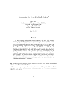 Conquering the Meredith Single Axiom