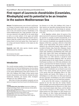 First Report of Laurencia Chondrioides (Ceramiales, Rhodophyta) and Its Potential to Be an Invasive in the Eastern Mediterranean Sea