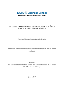 A Internacionalização Da Marca Sport Lisboa E Benfica