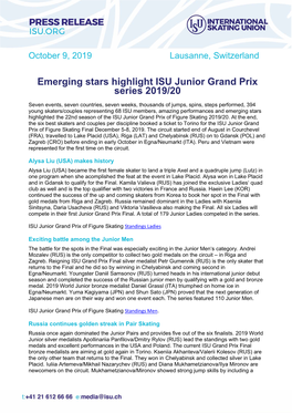 Emerging Stars Highlight ISU Junior Grand Prix Series 2019/20