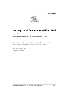 Sydney Local Environmental Plan 2005 Under the Environmental Planning and Assessment Act 1979