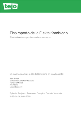 Fina Raporto De La Elekta Komisiono Elekto De Estraro Por La Mandato 2020-2021