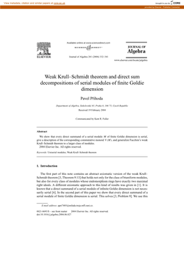 Weak Krull–Schmidt Theorem and Direct Sum Decompositions of Serial Modules of ﬁnite Goldie Dimension