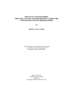 Red Coats and Wild Birds: Military Culture and Ornithology Across the Nineteenth-Century British Empire