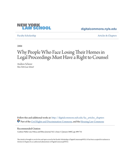 Why People Who Face Losing Their Homes in Legal Proceedings Must Have a Right to Counsel, 3 Cardozo Pub