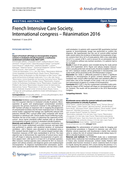 French Intensive Care Society, International Congress – Réanimation 2016 Published: 17 June 2016