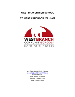 West Branch High School Student Handbook 2021-2022