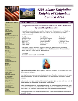 4298 Alamo Knightline Knights of Columbus Council 4298