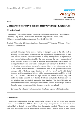 Comparison of Ferry Boat and Highway Bridge Energy Use