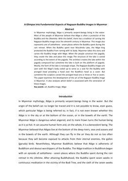 A Glimpse Into Fundamental Aspects of Nagayon Buddha Images in Myanmar Abstract in Myanmar Mythology, Nāga Is Primarily Serpent-Beings Living in the Water