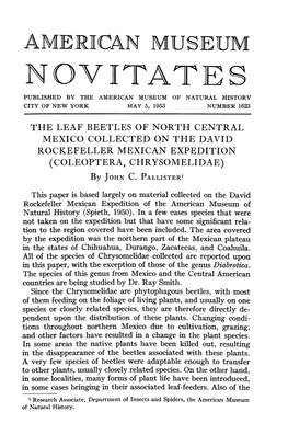 Novitates Published by the American Museum of Natural History City of New York May 5, 1953 Number 1623