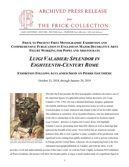 Luigi Valadier: Splendor in Eighteenth-Century Rome