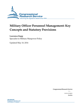 Military Officer Personnel Management: Key Concepts and Statutory Provisions