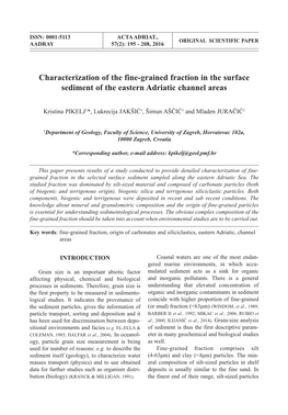 Characterization of the Fine-Grained Fraction in the Surface Sediment of the Eastern Adriatic Channel Areas