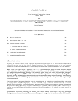 Priority Disputes Involving Security Interests in Patents: Case Law and Current Proposals