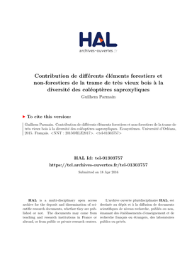 Contribution De Différents Éléments Forestiers Et Non-Forestiers De La Trame De Très Vieux Bois À La Diversité Des Coléoptères Saproxyliques