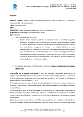 Instituto Cultural São Francisco De Assis Centro De Promoção Da Criança E Do Adolescente São Francisco De Assis