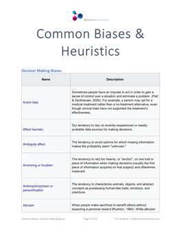 Common Biases & Heuristics