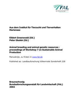 Animal Breeding and Animal Genetic Resources : Proceedings of Workshop 7 on Sustainable Animal Production