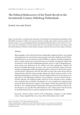 The Political Rediscovery of the Dutch Revolt in the Seventeenth-Century Habsburg Netherlands