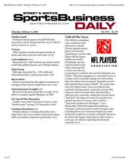 Sportsbusiness Daily Thursday, February 4, 2010