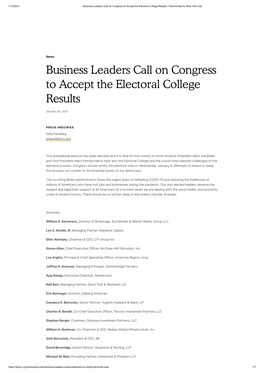 Business Leaders Call on Congress to Accept the Electoral College Results - Partnership for New York City