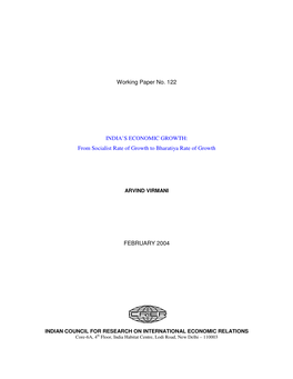 Working Paper No. 122 INDIA's ECONOMIC GROWTH