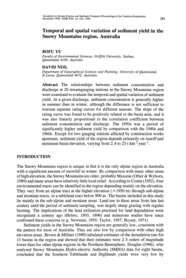 Temporal and Spatial Variation Snowy Mountains Region, Australia