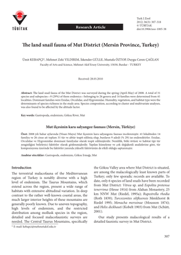 The Land Snail Fauna of Mut District (Mersin Province, Turkey)