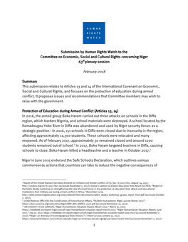 Submission by Human Rights Watch to the Committee on Economic, Social and Cultural Rights Concerning Niger 63Rd Plenary Session