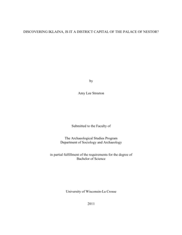 Discovering Iklaina, Is It a District Capital of the Palace of Nestor?