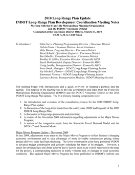 2010 Long-Range Plan Update INDOT Long-Range Plan