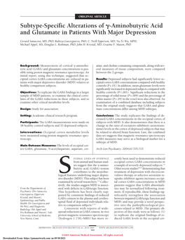 Subtype-Specific Alterations of ␥-Aminobutyric Acid and Glutamate in Patients with Major Depression